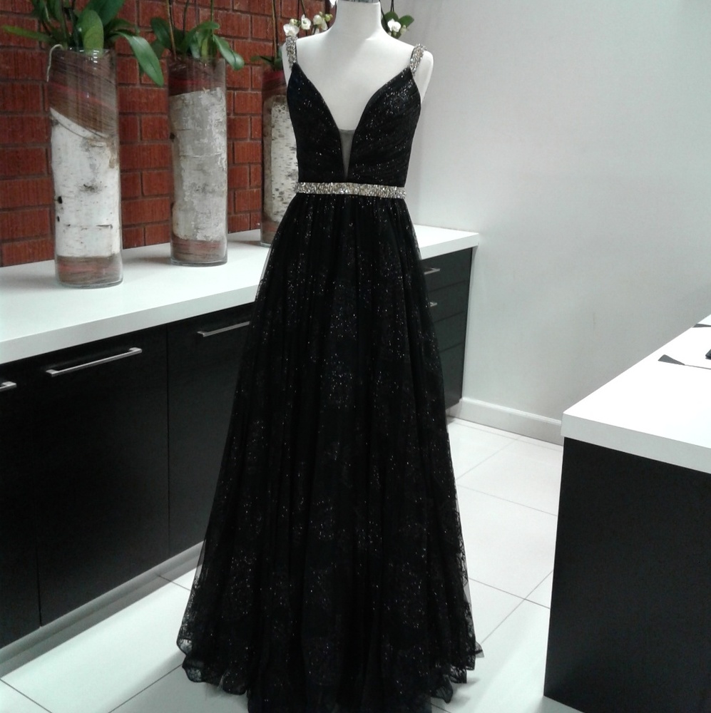 Jovani 51817 Black Plunging Off-Shoulder Gown